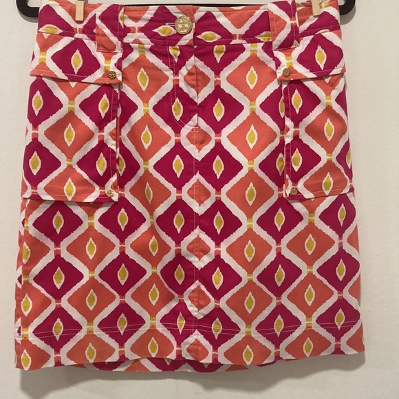 Tory Burch Pink, Coral, and White Zip Cotton Skirt with Pockets Size 4 - Picture 2 of 11